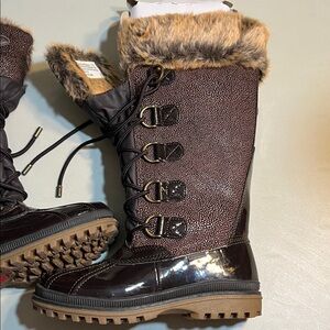 Khombu Brown Faux Fur-Lined Lace-Up Winter Rain Boots